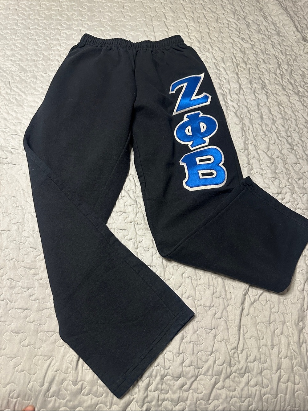 Zeta Phi Beta Black Sweatpants with Blue Letters wide cuff